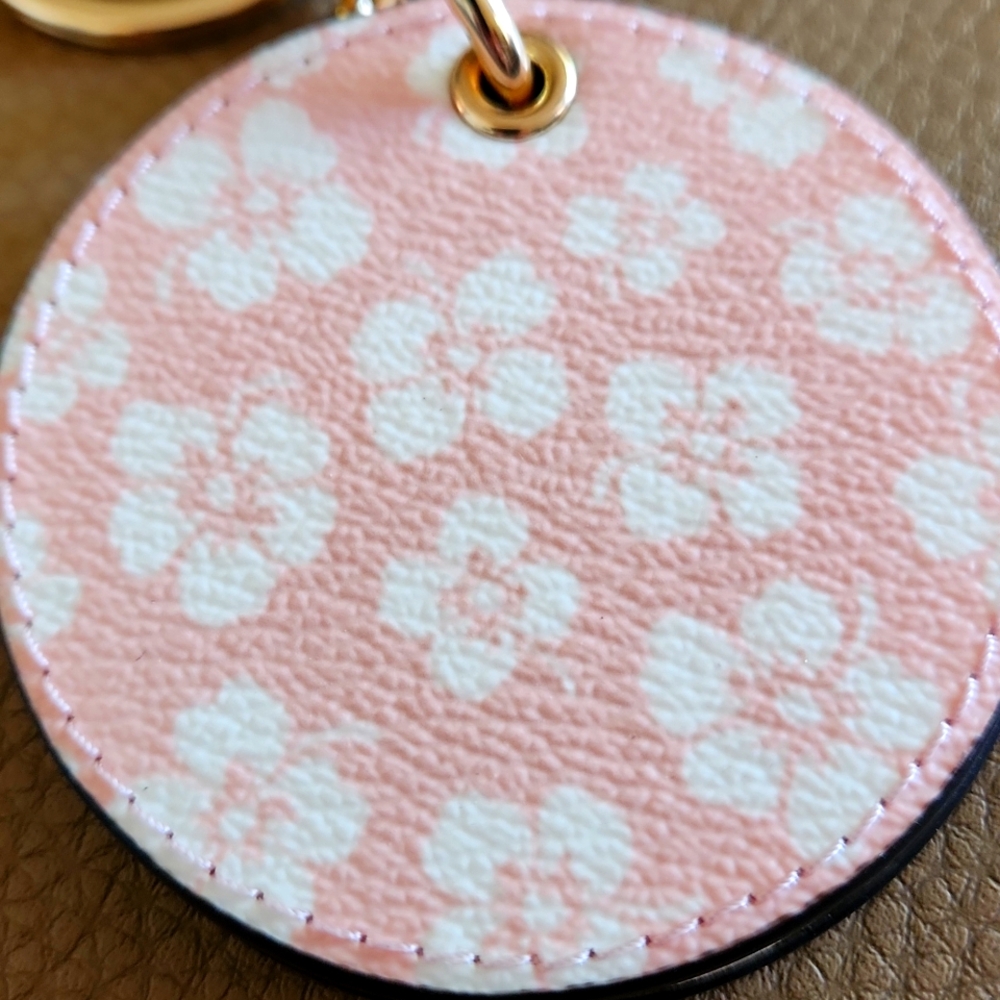 NWT Coach Pink Leather Floral Mirror Bag Charm or Key Ring 🩷🔑 - Picture 5 of 12